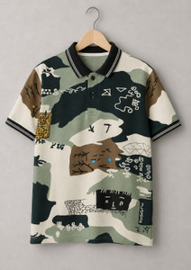 ETTUKITTU Boys & Girls Military Camouflage Cotton Blend Regular T Shirt