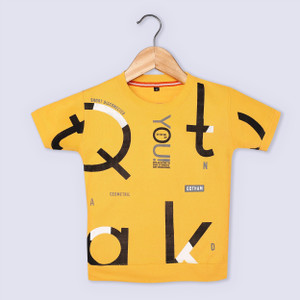 FEBVIBE Boys Typography, Printed Cotton Blend Regular T Shirt