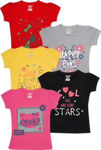 kiddeo Girls Typography Cotton Blend Regular T Shirt