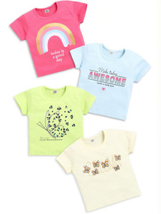 TINY BINY Girls Printed Pure Cotton Regular T Shirt