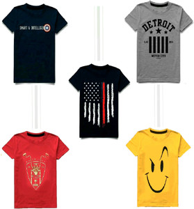FTC FASHIONS Boys Typography Cotton Blend Regular T Shirt