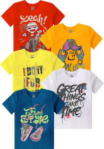 kiddeo Boys Graphic Print Pure Cotton Regular T Shirt