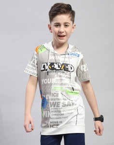 MONTE CARLO Boys Typography Cotton Blend Regular T Shirt