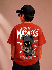 HIGHRICH Boys Printed Cotton Blend Oversized T Shirt