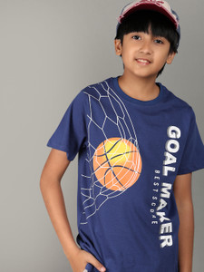 V-MART Boys Printed Pure Cotton Regular T Shirt