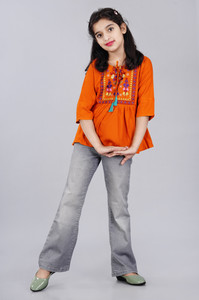 DMP EXPORT Girls Casual Rayon Peplum Top