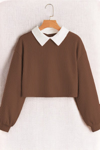 TOPTUDE Girls Casual Polycotton Knit Top (Brown) - Image 1