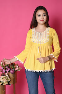 ARIYANGARMENTS Girls Party Cotton Blend A-line Top
