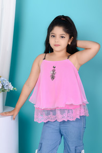GOOD LOOKING FASHION Girls Party Georgette Crop Top