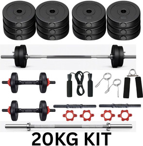PKN FIT 20KG Dumbbell Combo Kit with 3FT Rod, Skipping Rope & Gloves Fitness Accessory Kit Kit