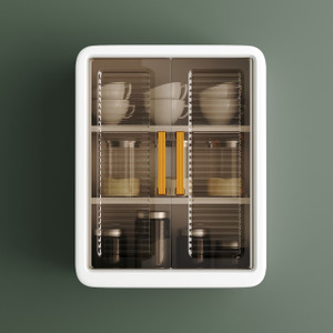 JUICIQ Premium Wall-Mounted Multi-Purpose Storage Cabinet with Transparent Doors &Hooks Plastic Kitchen Cabinet