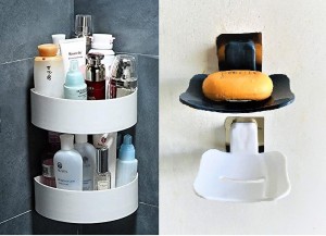 KRONIC Pack of 4 Plastic Kitchen Bathroom Shower Storage Corner Strong Shower RackShelf Plastic Kitchen Cabinet