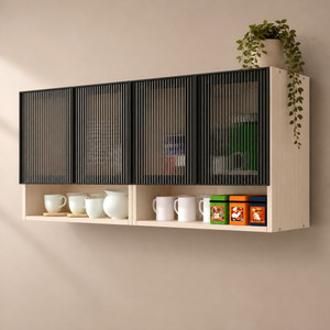 SPECIALITY PANELS Aluminium Prof 4 Fluted Plain Glass Handless, Shelf Free assembly by Brand Engineered Wood Crockery Cabinet
