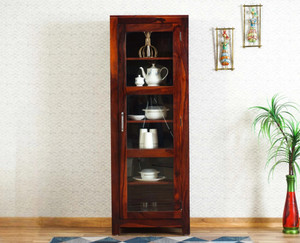Woodefly Sheesham Wooden Crockery Cabinets with Glass Door | Showcase Almirah Solid Wood Crockery Cabinet