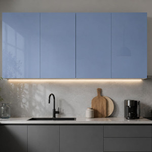 SPECIALITY PANELS 4 Door Mirror Glossy UV Resistant handless shutter Free Installation Engineered Wood Kitchen Cabinet