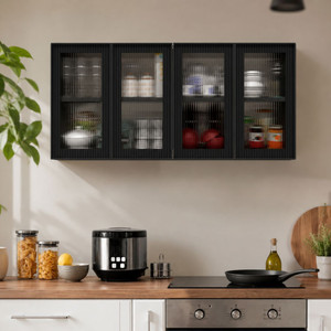 SPECIALITY PANELS Aluminium Prof 4 Fluted Plain Glass handless shutter Free assembly by Brand Engineered Wood Crockery Cabinet