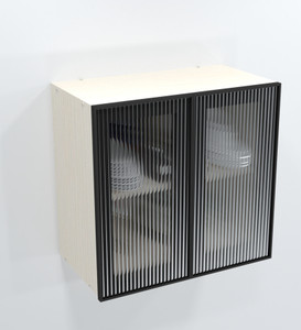 SPECIALITY PANELS Aluminium Black Profile 2 Door Flute Plain Glass handless shutters Metal Crockery Cabinet