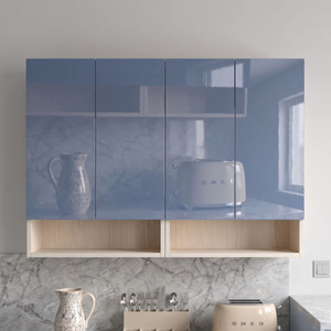SPECIALITY PANELS 4 Door Mirror Glossy UV Resistant handless shutter , Shelf Free Installation Engineered Wood Crockery Cabinet