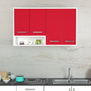 FunTree 4 Door Wall Mounted Kitchen Cabinet with Shelf for Home Kitchen | Office Engineered Wood Kitchen Cabinet