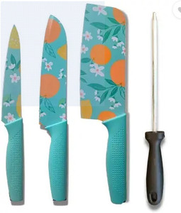 YELONA 3 Pc Stainless Steel Knife Set Printed SS Ultra Sharp Butcher, Meat, Pairing, Vegetable for Kitchen
