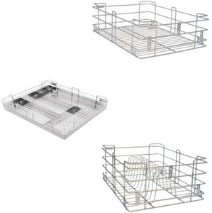 Bloo Basket Utensil Kitchen Rack Steel Stainless Steel Modular Kitchen Basket Accessories cabinets Multipurpose drawer wired 6"plain, 4"cutlery, 8"thali (17 Inch Width * 20 Inch Depth)set of 3