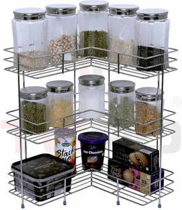 नेक्सोन Kitchen Rack Stainless Steel Multipurpose L-Shape 3-Tier Kitchen Corner Rack रसोई रैक