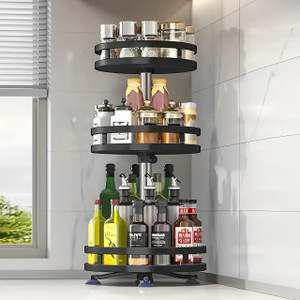 NORVIUM Containers Kitchen Rack Plastic, Steel 360° Rotating Spice Rack Organiser, Non-Slip Spice Holder Organizer for Kitchen