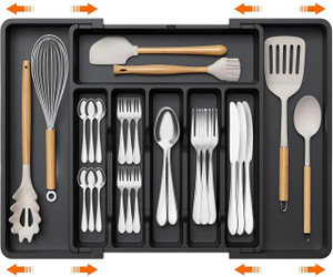 SIMESTICH Cutlery Kitchen Rack Plastic Expandable Plastic Kitchen Drawer Organizer Tray for Cutlery and Utensils