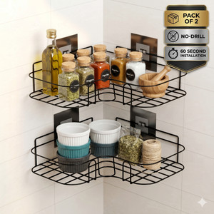 Almora Cutlery Kitchen Rack Iron Kitchen Corner Shelf Self Adhesive Wall Mount Storage Organizer Rack