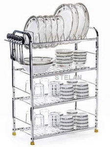 STELAN Utensil Kitchen Rack Steel Stainless Steel 4 Shelf Modular Kitchen Storage Rack(24*18 inches)