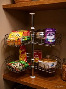 Smartslide Utensil Kitchen Rack Steel 20 Inch Stainless Steel 2 Shelf Kitchen Corner Cabinet Organizer/Modular Kitchen Basket / Multifunctional Storage Rack / Adjustable Height Kitchen Carousel Unit