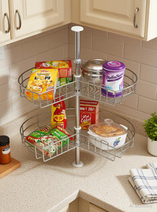 Winstar Containers Kitchen Rack Steel Stainless Steel Modular Kitchen Corner Storage | 2 Shelf Carousel Basket (21 IN)