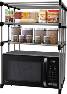 GlowSilk Collapsible Microwave Oven Stand, 3 Shelves, Metal Kitchen Cabinet