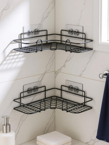 Almora Cutlery Kitchen Rack Iron Kitchen Corner Cutlery / Rack Wall Mount Self Adhesive Storage Shelf