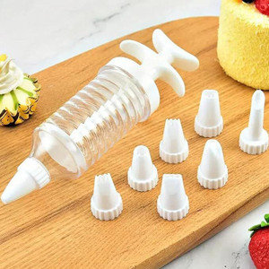 Piping Icing Syringe Set FoxRun 7-Piece Metallic Icing Syringe