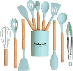 MJN Kitchen Spatula Set 12 Pcs Non Stick Wooden Handle Kitchen Tool Set