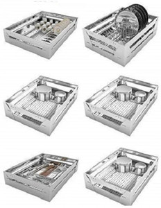 Sanjari Stainless Steel Modular Kitchen Organizer Basket combo set (15*20,set of-6) Stainless Steel Kitchen Trolley