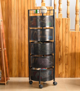 Angelware 5 Layer Kitchen Trolley Storage Rack Round Design Fruits & Vegetable Basket Iron Kitchen Trolley