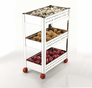 4tens 3Layer Folding Fruit & Vegetable Basket Kitchen&Bathroom Storage Rack Stainless Steel Kitchen Trolley