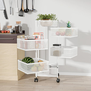KUBER INDUSTRIES 5+1 Layer Kitchen Metal Storage Rack with Wheels | Square Shape - White Iron Kitchen Trolley