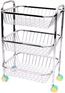RPKASP Fruit & Vegetable Stand Fruit Basket Vegetable Basket Onion Potato Vegetable Stainless Steel Kitchen Trolley