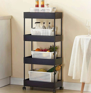 Homemet Slim 4-Layer Rolling Storag Rack Kitchen Storage Organizer Trolley Plastic Plastic Kitchen Trolley