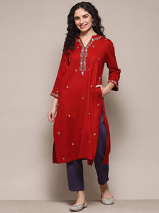 BIBA Women Dyed/Ombre Straight Kurta