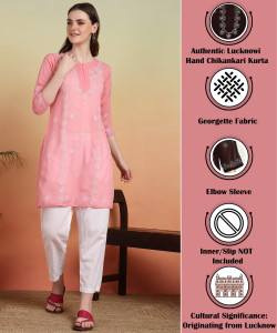 VAHSON Women Chikan Embroidery, Embroidered, Self Design Straight Kurta