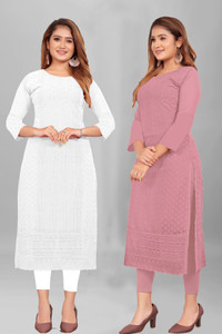 KAYRAAH Women Chikan Embroidery Straight Kurta