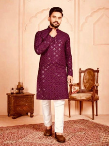 LUCK FASHOIN Men Embroidered Straight Kurta