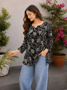 ENAREZI Women Black Floral Print Straight Kurta - Image 6