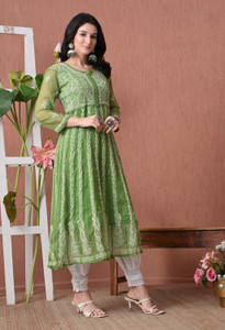 fashionable chikan handikraft Women Embroidered Anarkali Kurta