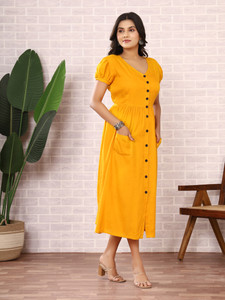 Safoora Creation Women A-line Yellow Knee Length Dress
