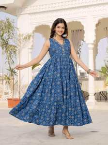 RD Fab Women Fit and Flare Blue Maxi/Full Length Dress
